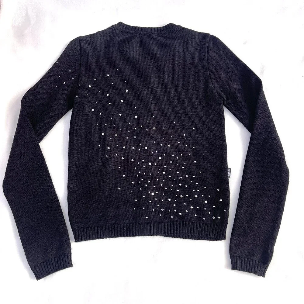 Auc Moschno Rhinestones embellished Lana Wool Black cardigan S - Picture 3 of 14